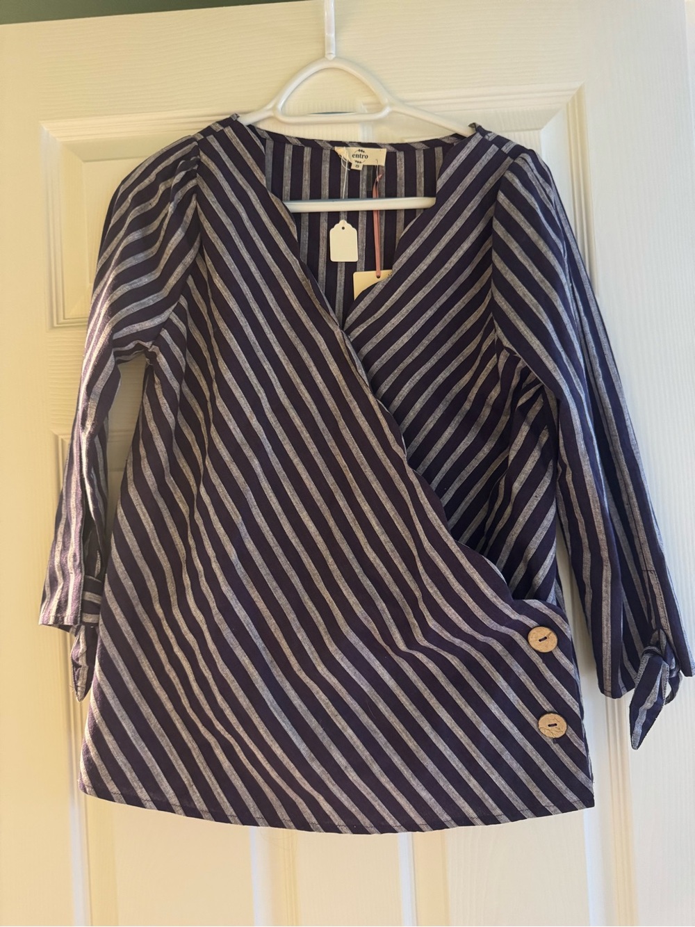 entro Purple & White Striped Wrap Blouse